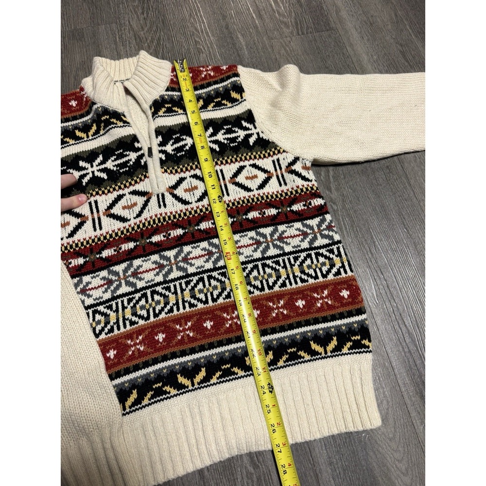 IZOD Sweater Mens M White Fair Isle Quarter Zip Nordic Knit Pullover Winter - Picture 3 of 4